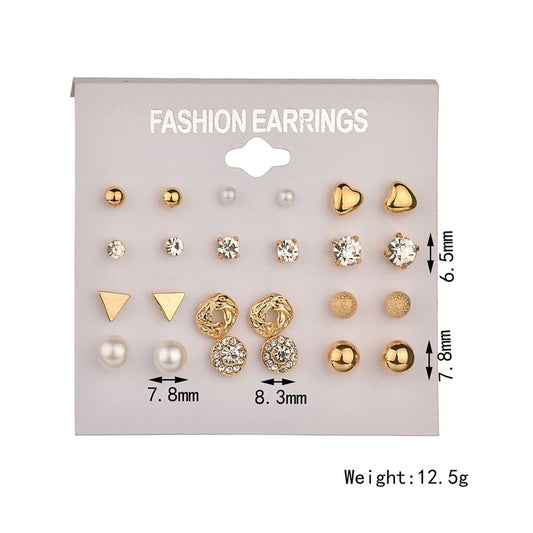Earring Set 12 Pair Earrings Pearl Zircon Card Set One Week Earrings Earrings